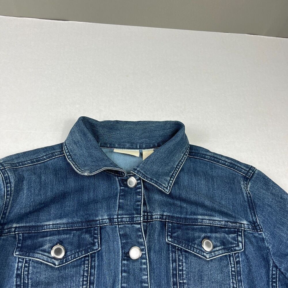 Chicos Womens Trucker Denim Jacket Blue Button Front Long Sleeve Classic 3 XL - Picture 3 of 12